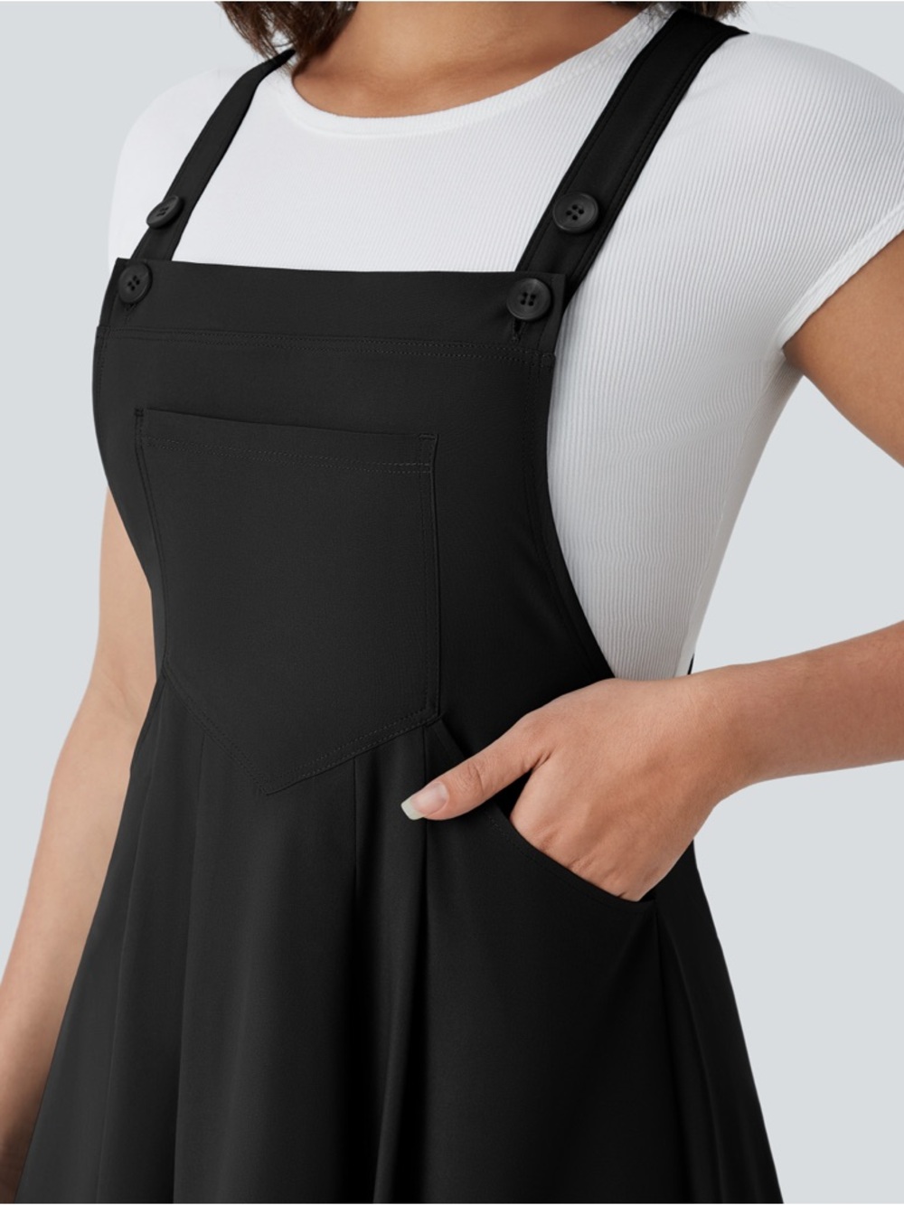 Halara Breezeful Midi Overall style Dress S Black Flowy Pocket A-Line Casual - Picture 5 of 6